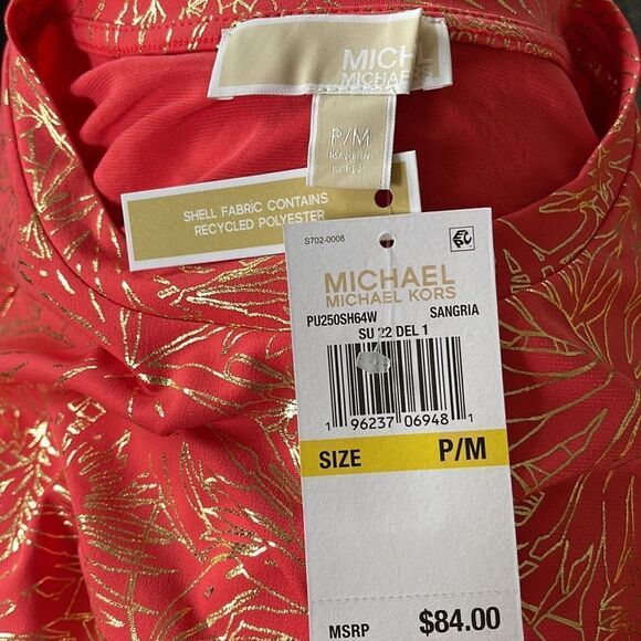 MICHAEL Michael Kors Foil Puff Sleeve Baby Top in Sangria. NWT. Sizes P/M & P/XS - Picture 8 of 8